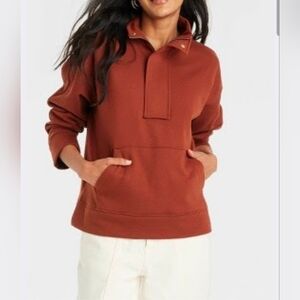 Women's Quarter Zip Sweatshirt - A New Day Brown Small (4-6)